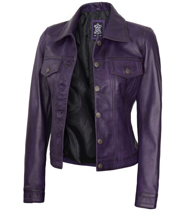 purple leather trucker jacket