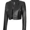 black cropped leather moto jacket