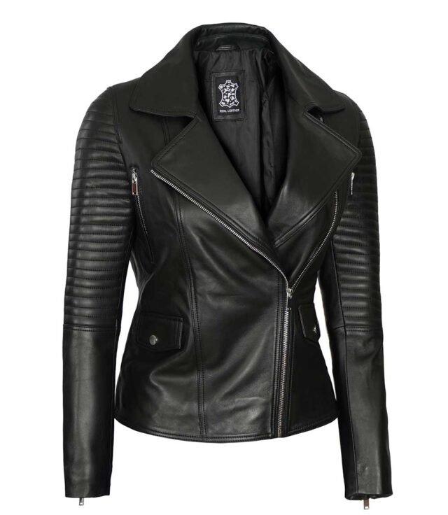 black quilted leather jacket for womens