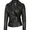 black quilted leather jacket for womens