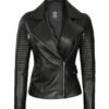 black quilted leather jacket for womens