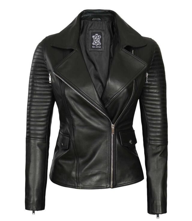 black quilted leather jacket for womens