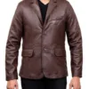 mens brown leather blazer