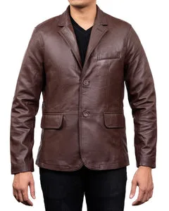 mens brown leather blazer