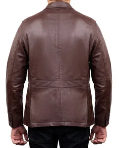 mens brown leather blazer