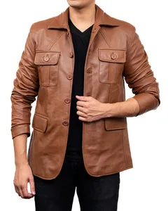 cognac leather blazer