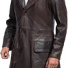 brown leather trench coat