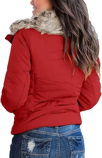 womens red puffer jacket with hood