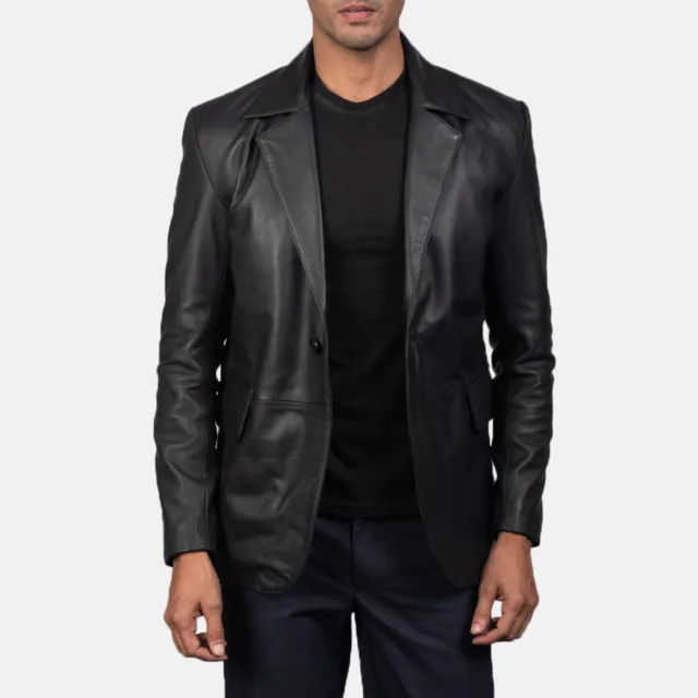 black leather blazer jacket