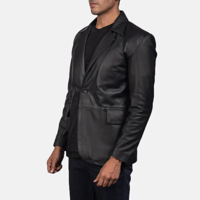 black leather blazer jacket