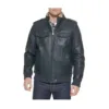 Men's blue Faux Leather Aviator Bomber Jacket