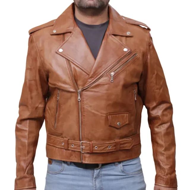 Infinity Men’s Slim Fit Cross Zip Brando Leather Jacket