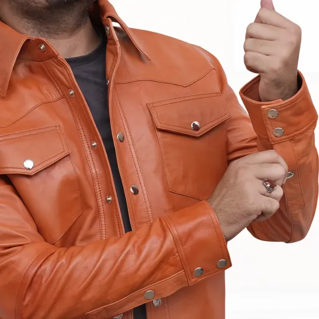 Infinity Retro Tan Leather Shirt Jacket