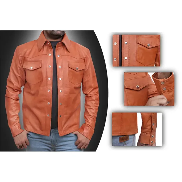 Infinity Retro Tan Leather Shirt Jacket