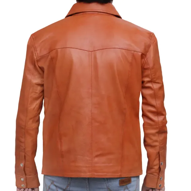 Infinity Retro Tan Leather Shirt Jacket