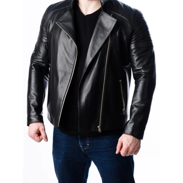 Men Quilted Motorcycle Leather Jacket