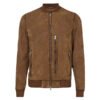 Mens Brown Suede Real Leather Bomber Jacket